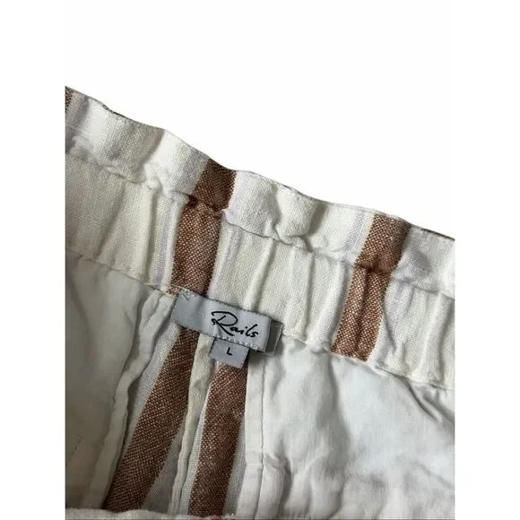 Rails Shorts Foster Coconut Linen Stripe White Brown size Large
